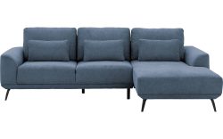 Goossens Excellent Bank Princess Met Elektrisch Uitschuifbaar Zitvlak blauw, stof, 3-zits, elegant chic met chaise longue rechts
