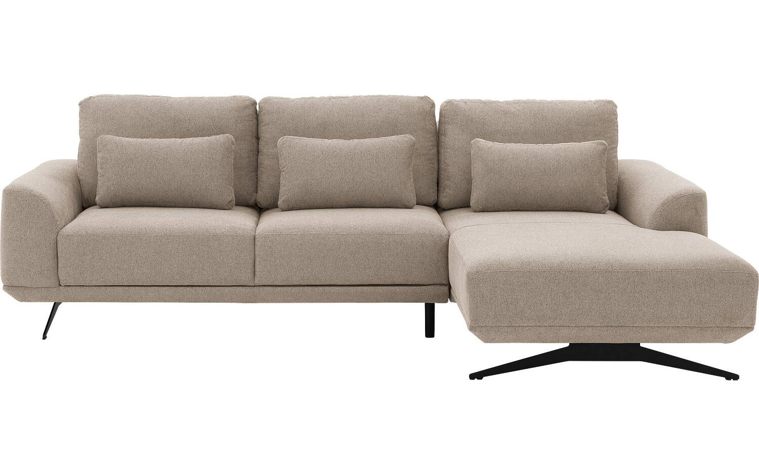 Goossens Excellent Bank Princess Met Elektrisch Uitschuifbaar Zitvlak beige, stof, 2,5-zits, elegant chic met chaise longue rechts