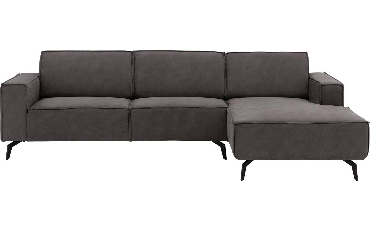 Goossens Hoekbank Hercules donkergrijs, microvezel, 3-zits, modern design met chaise longue rechts