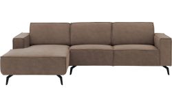 Goossens Hoekbank Hercules bruin, microvezel, 2,5-zits, modern design met chaise longue links