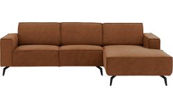 Goossens Hoekbank Hercules bruin, microvezel, 2,5-zits, modern design met chaise longue rechts