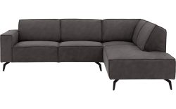 Goossens Hoekbank Hercules donkergrijs, microvezel, 2,5-zits, modern design met ligelement rechts
