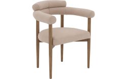 Goossens Excellent Stoel Splinter met Massief Houten Frame beige stof met armleuning, elegant chic