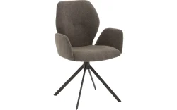 Goossens Eetkamerstoel Hera groen stof met armleuning, modern design
