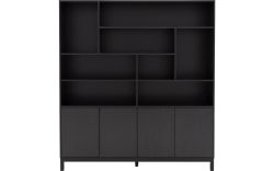 Goossens Buffetkast Valencia, 4 dichte deuren 8 open vakken, zwart melamine, 184 x 203 x 45 cm, elegant chic