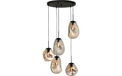Goossens Hanglamp Lava, Hanglamp met 5 lichtpunten (base Ø 50 cm)
