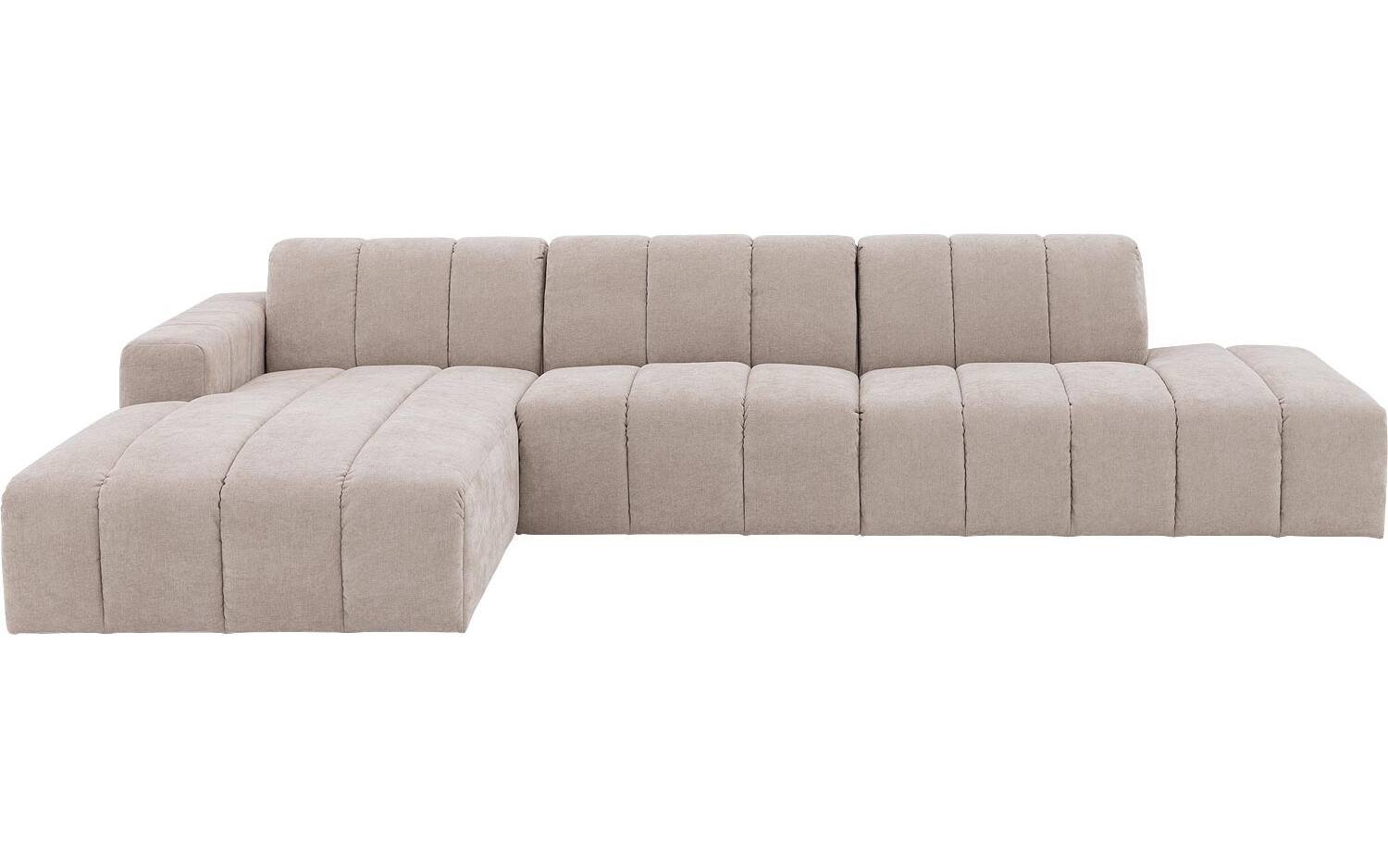 Goossens Bank Lewis beige, stof, modern design met chaise longue links
