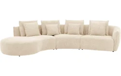 Goossens Bank Fay beige, stof, 1,5-zits, stijlvol landelijk met chaise longue links