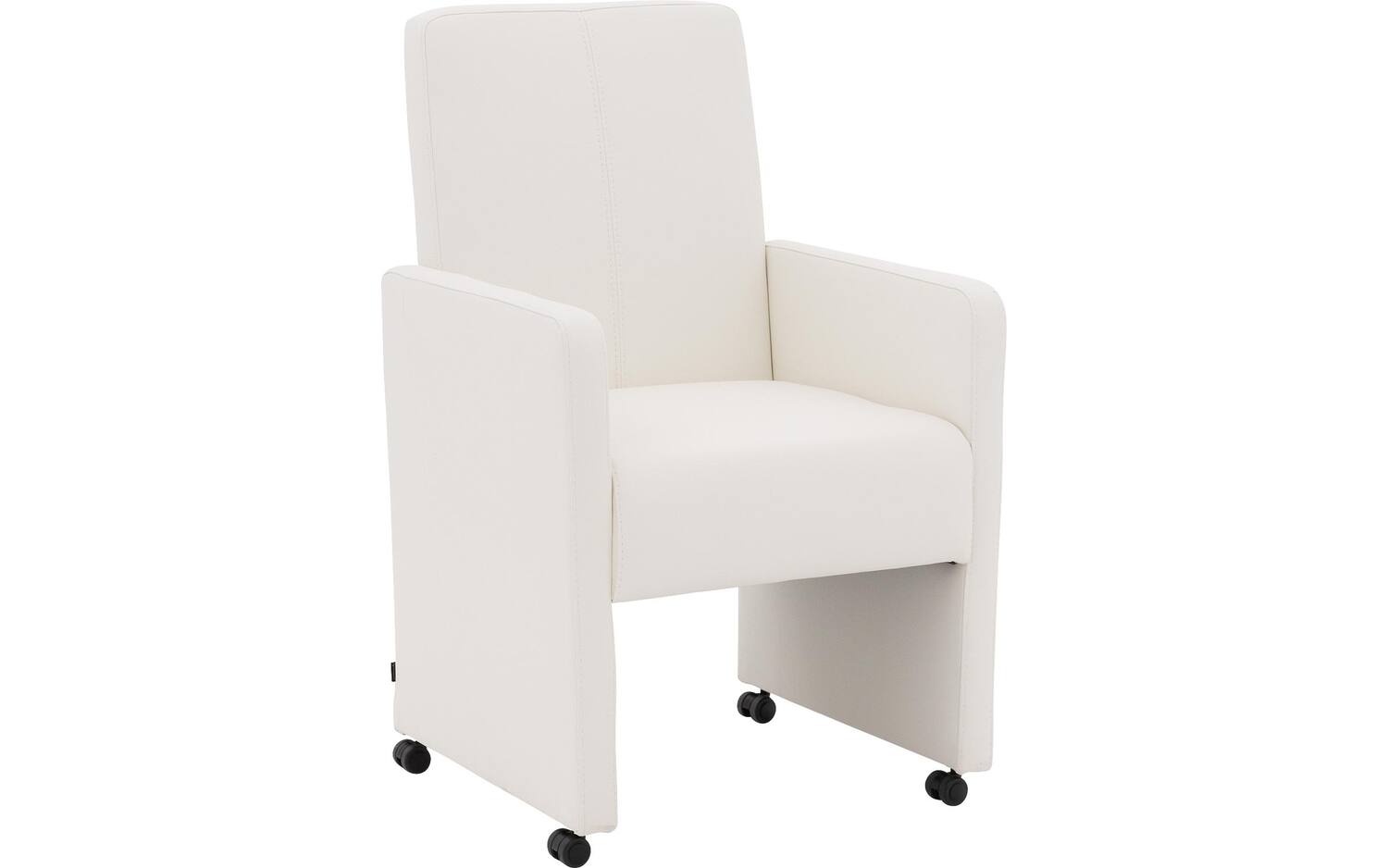 Goossens Eetkamerstoel Rivas wit kunstleer met armleuning en met wielen, modern design