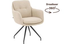 Goossens Eetkamerstoel Mirthe beige stof graden draaibaar met armleuning, modern design