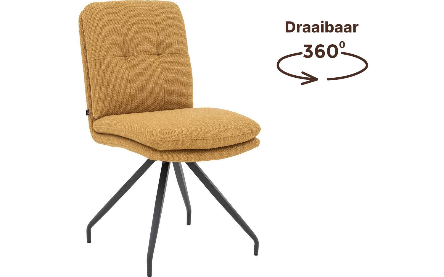 Goossens Eetkamerstoel Mirthe geel stof graden draaibaar leuning, modern design