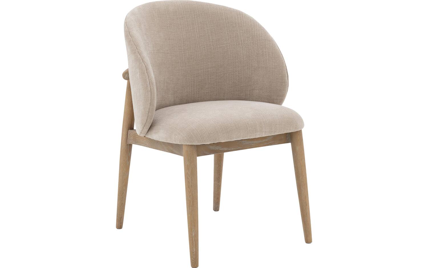 Goossens Stoel Diederik met Massief Houten Frame beige stof met armleuning, stijlvol landelijk