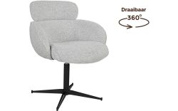 Goossens Eetkamerstoel Suus beige stof graden draaibaar met return functie met armleuning, modern design