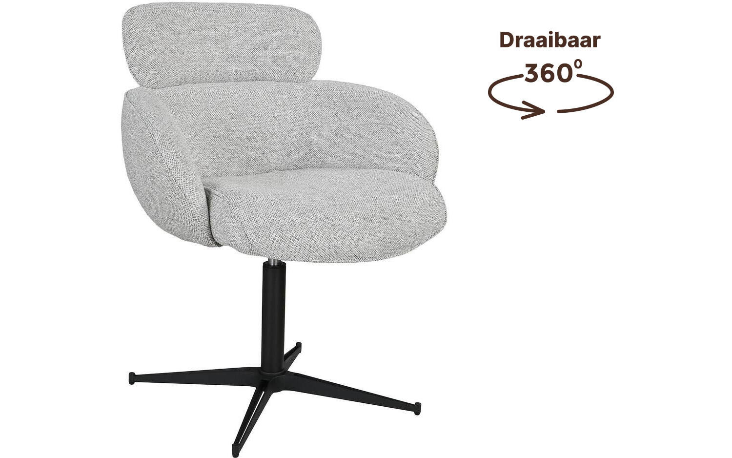 Goossens Eetkamerstoel Suus beige stof graden draaibaar met return functie met armleuning, modern design