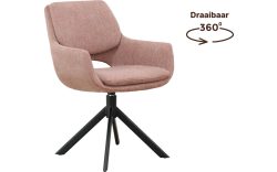 Goossens Eetkamerstoel Daisy roze stof graden draaibaar met return functie met armleuning, modern design