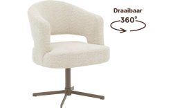 Goossens Excellent Stoel Roma wit stof graden draaibaar met autoreturn met armleuning, elegant chic