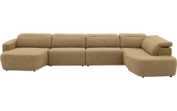 Goossens Bank Comoda geel, stof, 1,5-zits, met ligelement rechts met chaise longue links